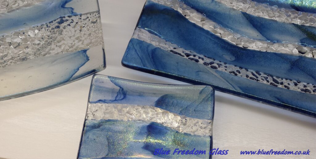 fused glass dishes blue